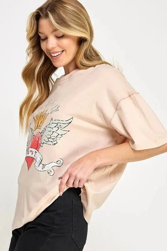 SAGE+FIG Love-Inspired Graphic Oversized T-Shirt for Women - Love Salve